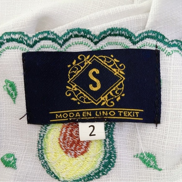 Girls Linen Avocado Embroidered Mexican Dress - Picture 4 of 4